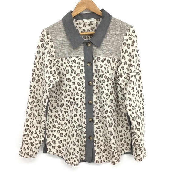 Umgee Button Down Leopard Print Corduroy Top - Picture 1 of 14